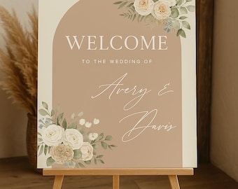 Modelo de placa de boas-vindas para casamento – Boho Chic Floral | Baixar PDF | Personalizável | Decoração de casamento | Placa de boas-vindas digital - A1