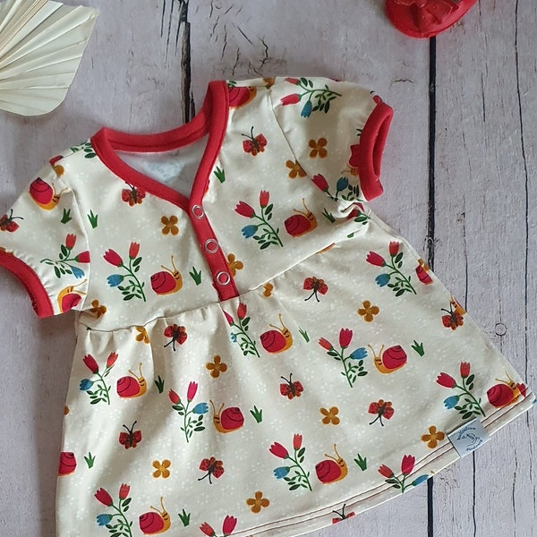 Tunika Babytunika Oberteil Baby Baumwolltunika Shirt Baumwollshirt Schnecken Blumen Schmetterlinge rot beige