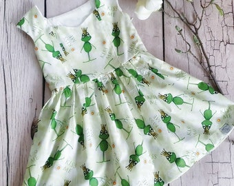 Kleid Mädchenkleid Sommerkleid Baumwolle Froschkönig Frosch Größe 116