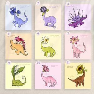 Card, dinosaur illustration with flower head! Spring Summer Collection