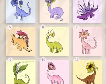 Card, dinosaur illustration with flower head! Spring Summer Collection