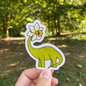 Flower headed dinosaur sticker, daffodil, jonquille sticker