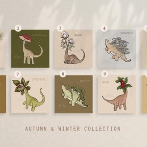 Card, dinosaur illustration with flower head! Autumn winter  Collection