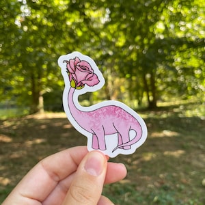 Dinosaur sticker  with flower head, pink rose sticker, rose