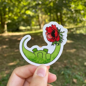 Dinosaur Sticker with flower head, poppy, red anemone