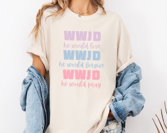 WWJD tshirt,  Christian apparel, what would Jesus do, he would love, Christian T-shirt, religious T-shirt, T-shirt ideas, T-shirt gift, wwjd