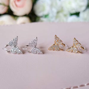 CZ Butterfly Invisible Clip On Earrings, Dainty Butterfly Clip On Ear Studs, Crystal Earrings, Comfortable Earrings, Non Pierced Earrings