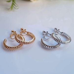 Silver Gold Clip On Hoop Earrings, Fancy Hoop Clip On Earrings, Medium Hoop Earrings, Minimalist Hoop Earrings, Non Pierced Hoop Earrings