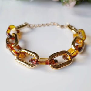 Acrylic Gold & Leopard Print Oval Chain Bracelet, Chunky Chain Bracelet, Thick Chain Bracelet, Statement Bracelet, Big Link Bracelet, Gift