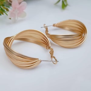 Matte Gold Hoop Earrings, Gold Twisted Hoop Earrings, Wide Gold Hoop Earrings, Chunky Hoop Earrings, Large Gold Hoop Earrings, Gift For Her
