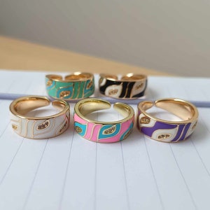 Emaille Blatt Ring, Boho Ring, Statement Ring, Gemalt Bunt Ring, Breitbandring, Eleganter Ring, Einzigartiger Verstellbarer Ring, Moderner Ring