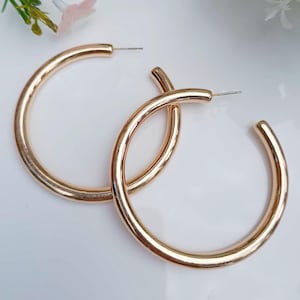 Large Gold Hoop Earrings, Lightweight Hoops, Oversized Hollow Hoop Earrings, Classic Plain Hoop Earrings, Simple Hoop Earrings, Gift For Her