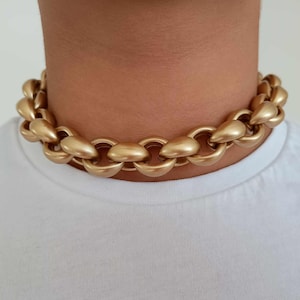Matte Gold Acrylic Chain Necklace, Gold Chunky Chain Choker, Rolo Chain Statement Necklace, Thick Link Chain Necklace, Round Chain Necklace