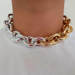 Two Tone Gold Silver Acrylic Chain Necklace, Large Chunky Chain Choker, Thick Chain Statement Necklace, Oversized Link Chain Necklace, Gift