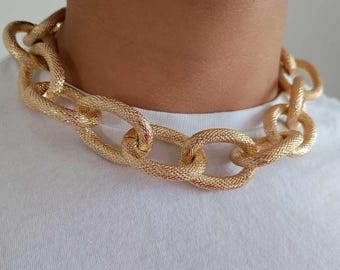 Gold Chunky Chain Choker Necklace, Extra Large Chain Statement Necklace, Oversized Link Chain Choker, Punk Cable Chain Choker, Bold Necklace