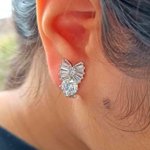 Crystal Bow Clip On Earrings, Cubic Zirconia Bridal Earrings, CZ Bridesmaids Clip On Earrings, Non-pierced Earrings, Wedding Jewellery, Gift