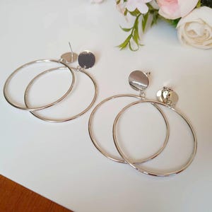 Silver Clip On Hoop Earrings, Large Hoop Clip On Earrings, Silver Hoop Earrings, Dangle Clip On Earrings, Non Pierced Earrings, Gift For Her