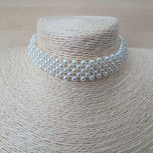 Woven Pearl Choker, Layered Pearl Choker, White Round Pearl Mesh Choker, Wide Pearl Bead Choker, Bridal Pearl Choker, Wedding Necklace, Gift