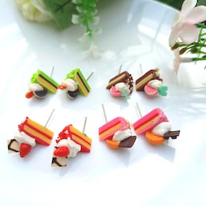 Cake Stud Earrings, Sweet Earrings, Miniature Cake Earrings, Kawaii, Novelty Earrings, Cute Polymer Clay Food Earrings, Food Lover Gifts