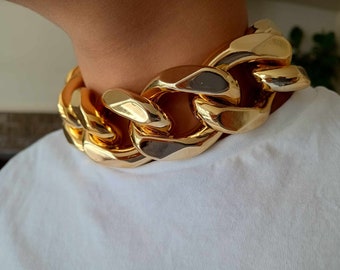 Extra Large Acrylic Chain Choker Necklace, Massive Chain Statement Necklace, Big Link Chain Choker, Jumbo Curb Chain Necklace, Bold Choker