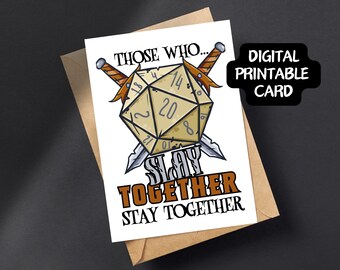 Carte imprimable Slay Together 5 x 7 pouces, téléchargement numérique, PDF, impression à la maison, amour D&D, carte d'anniversaire, Saint-Valentin, couple de joueurs du mdn