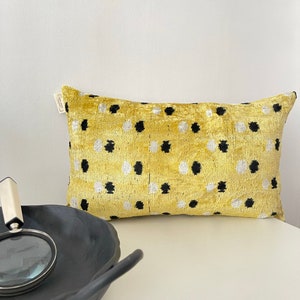 Yellow Colorful ikat Velvet Pillow, Yellow Pillow Covers 12x20, Lumbar ikat Pillow, Velvet throw Pillow, Yellow ikat Fabric Pillows