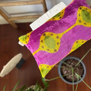 Ethnic Pink Yellow ikat Velvet Pillow, Sofa Pillow Covers 12x20,Lumbar ikat Pillow, Velvet throw Pillow, Yellow Green ikat Fabric Pillows