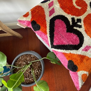Colorful Velvet Pillow,Pink Heart Velvet ikat,16x16 ,Heart Velvet ikat Pillow Case,Sofa Home Decor Velvet ikat Cushion,Decorative Pillow
