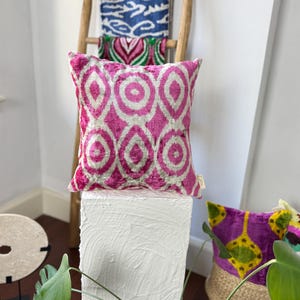 Pink White Colorful ikat Pillow,16x16 Colorful Velvet ikat Pillow,ikatPillow Cover,Pink Design Velvet ikat Pillow Cover,CushionCover
