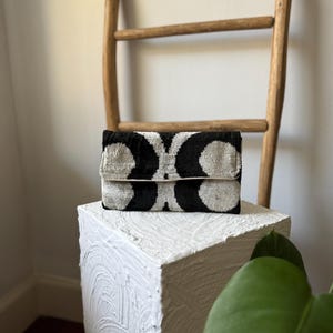 Black White Velvet ikat Clutch Bag