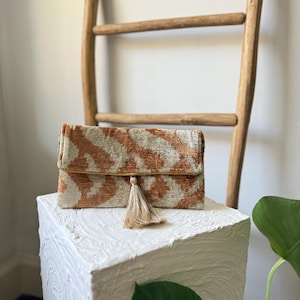 Soft Cream Colorful Velvet ikat Clutch Bag