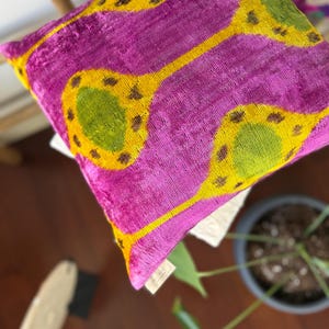 Pink Yellow ikat Pillow Cover,Modern Velvet ikat Cushion Cover 16x16, Decorative Pillow Livingroom, Velvet ikat Pillow Case,Colorful ikat