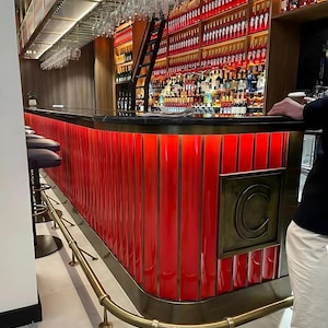 Red Fluted Ceramic Bar Tiles: Gloss Glaze, Handmade (10x100 cm, 10 sqft Set)