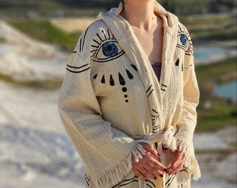 3-Layer Organic Muesli Robe / %100 organic türkish cotton  luxury bathrobe
