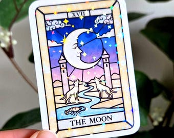 Adesivo de vinil estilo vitral "The Moon Tarot" - para laptops e garrafas de água - inspirado em cartas de tarô - ideia de presente única