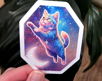 星の猫のステッカー キラキラ 神秘的な猫 美しいファンシーな猫