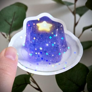 Glitterblå gelatinstjärna dessert vinylklistermärke - glitterdekorerad godsak för bärbara datorer och vattenflaskor, present till henne, present till honom