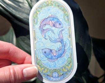 Adesivo in vinile con astrologia Art Nouveau dei Pesci - Adesivo per laptop e bottiglia d'acqua - Regalo zodiacale per lei o per lui