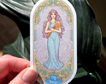 Adesivo in vinile con astrologia in stile Liberty della Vergine - Adesivo per laptop e bottiglia d'acqua - Regalo zodiacale per lei o per lui