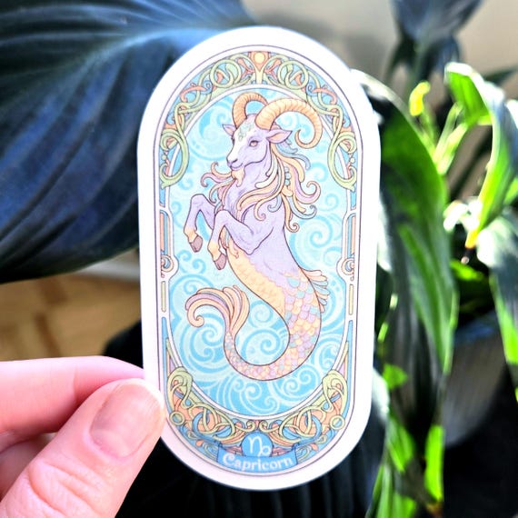 Capricorn Art Nouveau Astrology Vinyl Sticker - Laptop & Water Bottle Sticker - Zodiac Gift for Her or Him