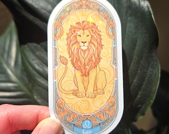 Adesivo in vinile con astrologia Art Nouveau del Leone - Adesivo per laptop e bottiglia d'acqua - Regalo zodiacale per lei o per lui