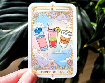 The Three of Cups Tarot Card Inspired Vinyl Sticker for Laptops & Water Bottles, funny sticker
