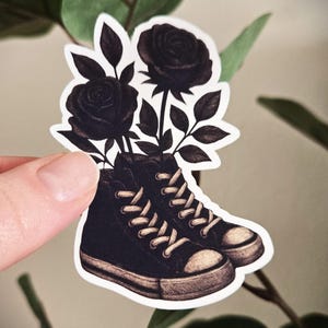 Black Shoes with Roses - vinyl sticker with flowers, for laptops and water bottles, gift for her, gift for him