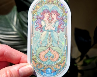 Adesivo in vinile con astrologia Art Nouveau dei Gemelli - Adesivo per laptop e bottiglia d'acqua - Regalo zodiacale per lei o per lui