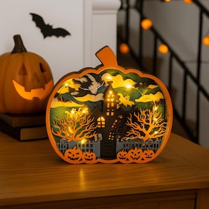 Halloween Wooden Pumpkin Lantern – Hollow Carved Decor Light, Spooky Handcrafted Ornament, Fall Halloween Gift for Home