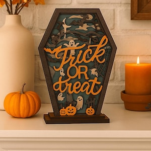 Custom Halloween 3D Wooden Tabletop Decor | LED Night Light | Trick or Treat Wooden Sign | Halloween Party Gift | Holiday Home Decoration