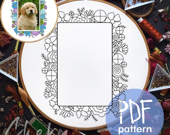 Floral Photo Frame Hand Embroidery Pattern (PDF)