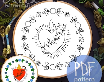 Sacred Heart of Jesus Embroidery Template, Catholic Christian Hoop Art (PDF Pattern)