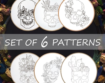 Skull Embroidery Pattern Kit, Gothic Succulents Roses Designs (Set of 6) (PDF Pattern)