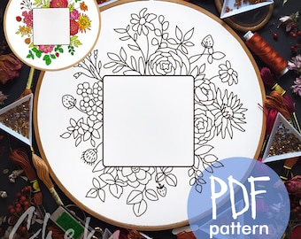 Floral Polaroid Photo Frame Hand Embroidery Pattern (PDF)